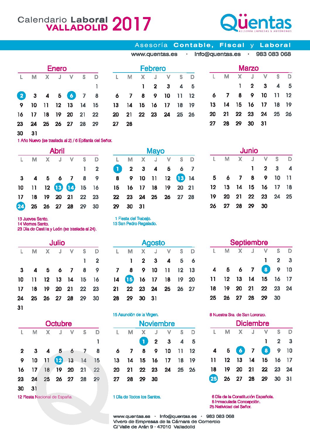 Calendario laboral Valladolid 2017