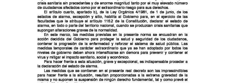 BOE – Medidas derivadas del Estado de Alarma